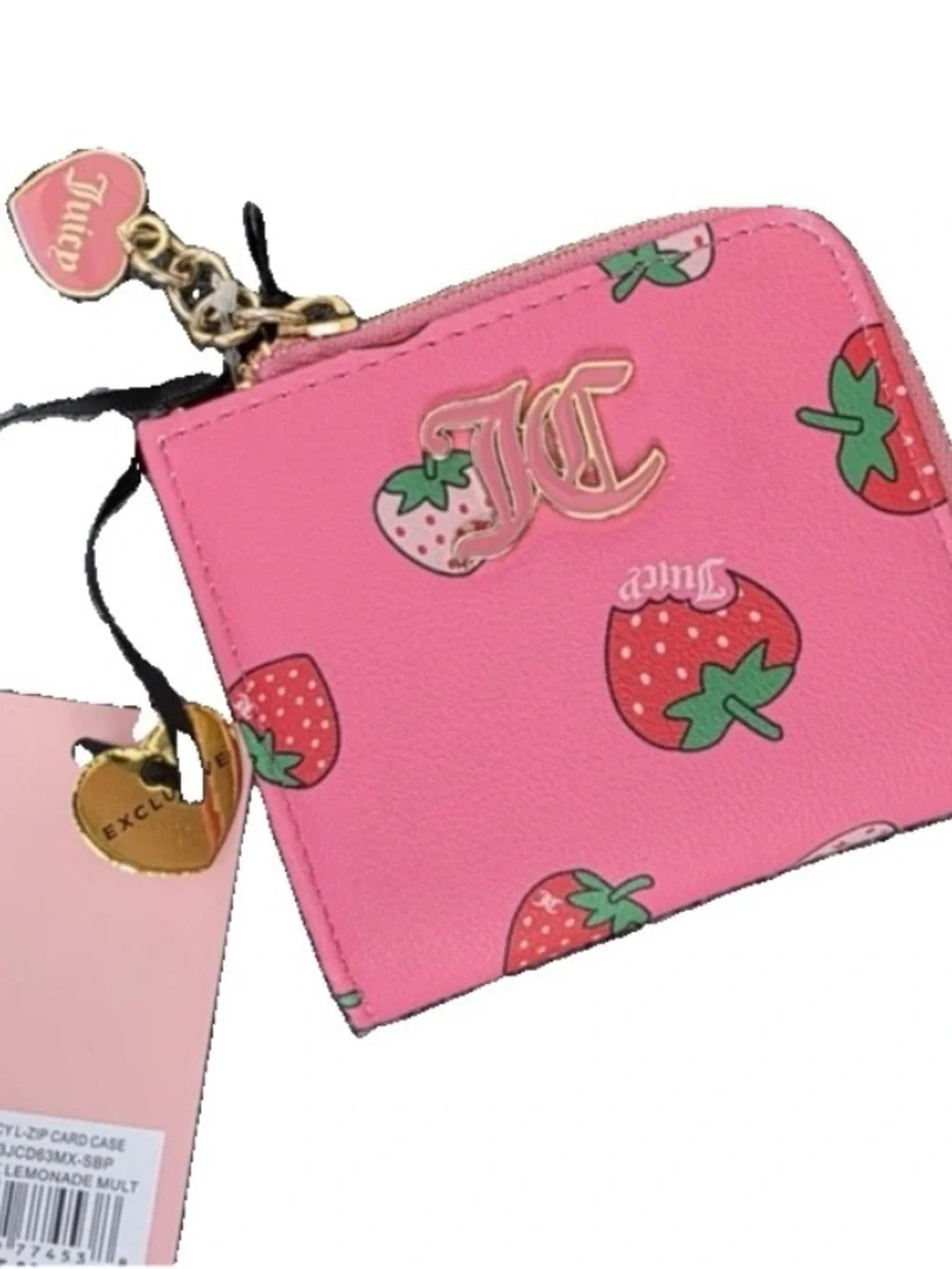 Juicy Couture Sweet Juicy L-Zip Card Case Wallet, Strawberry Pink Lemonade $38